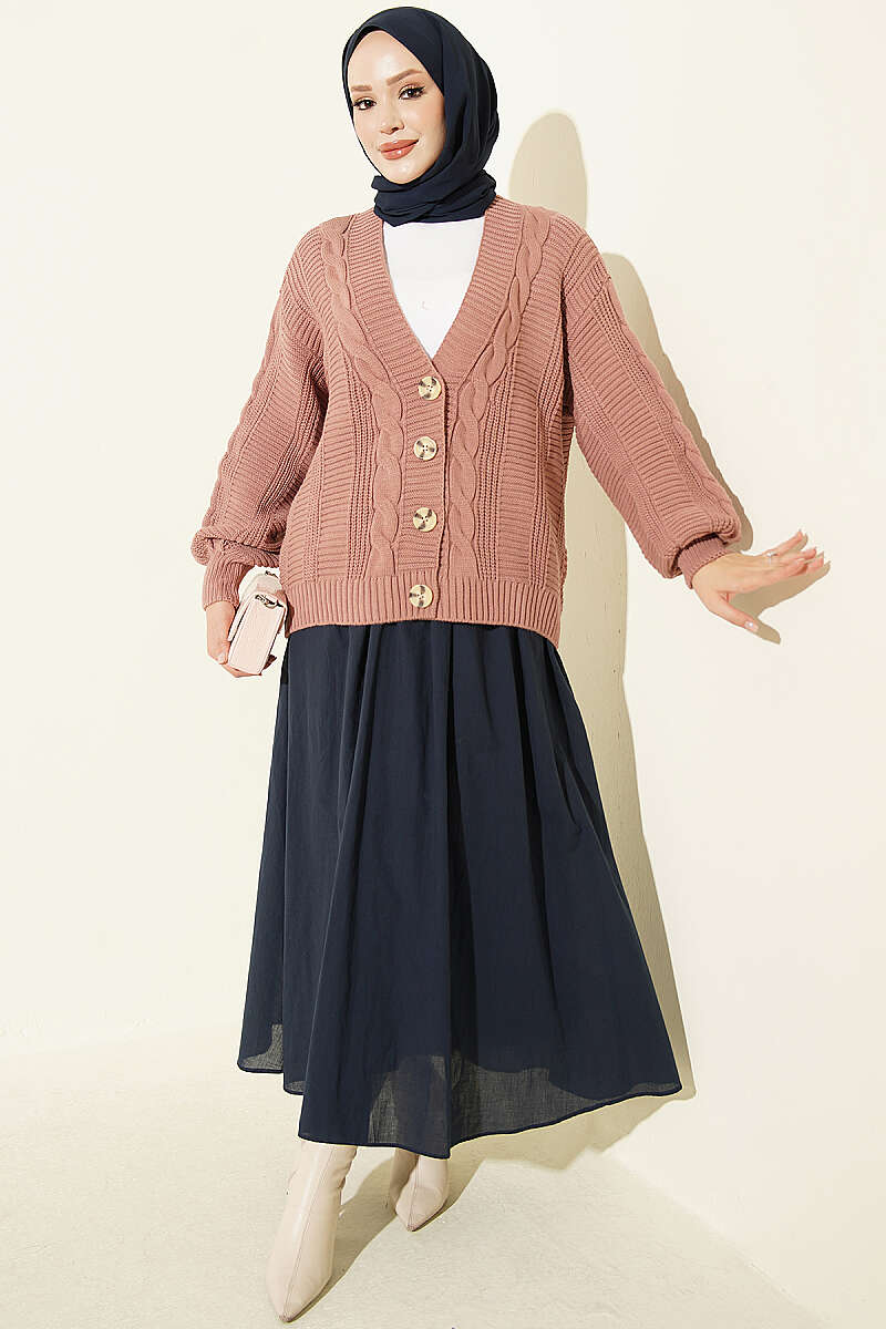Knitted Short Cardigan with Button Details Rose Dust - الصورة 2