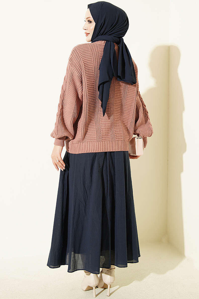 Knitted Short Cardigan with Button Details Rose Dust - الصورة 3