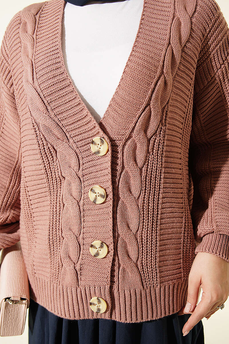 Knitted Short Cardigan with Button Details Rose Dust - الصورة 4
