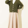 Knitted Short Cardigan with Button Details Khaki - الصورة 2