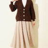 Knitted Short Cardigan with Button Details Brown - الصورة 2