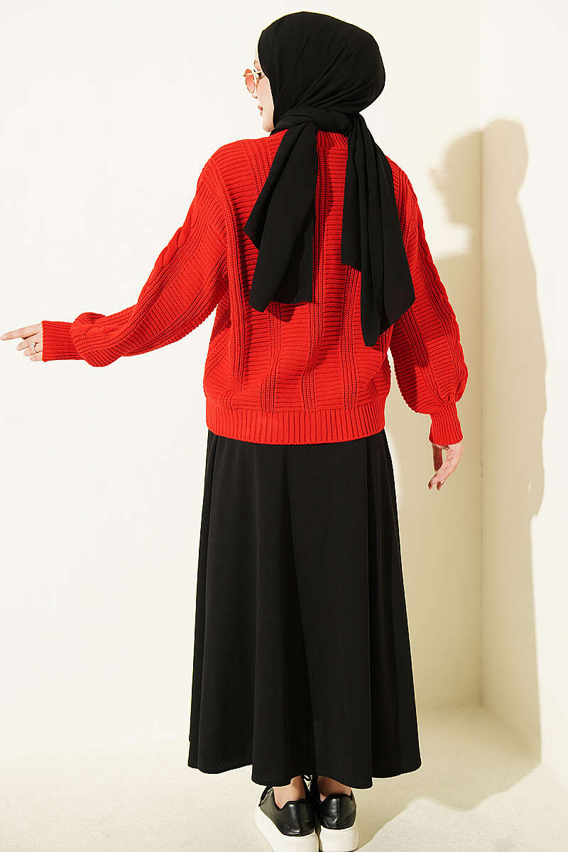 Knitted Short Cardigan with Button Details Red - الصورة 3