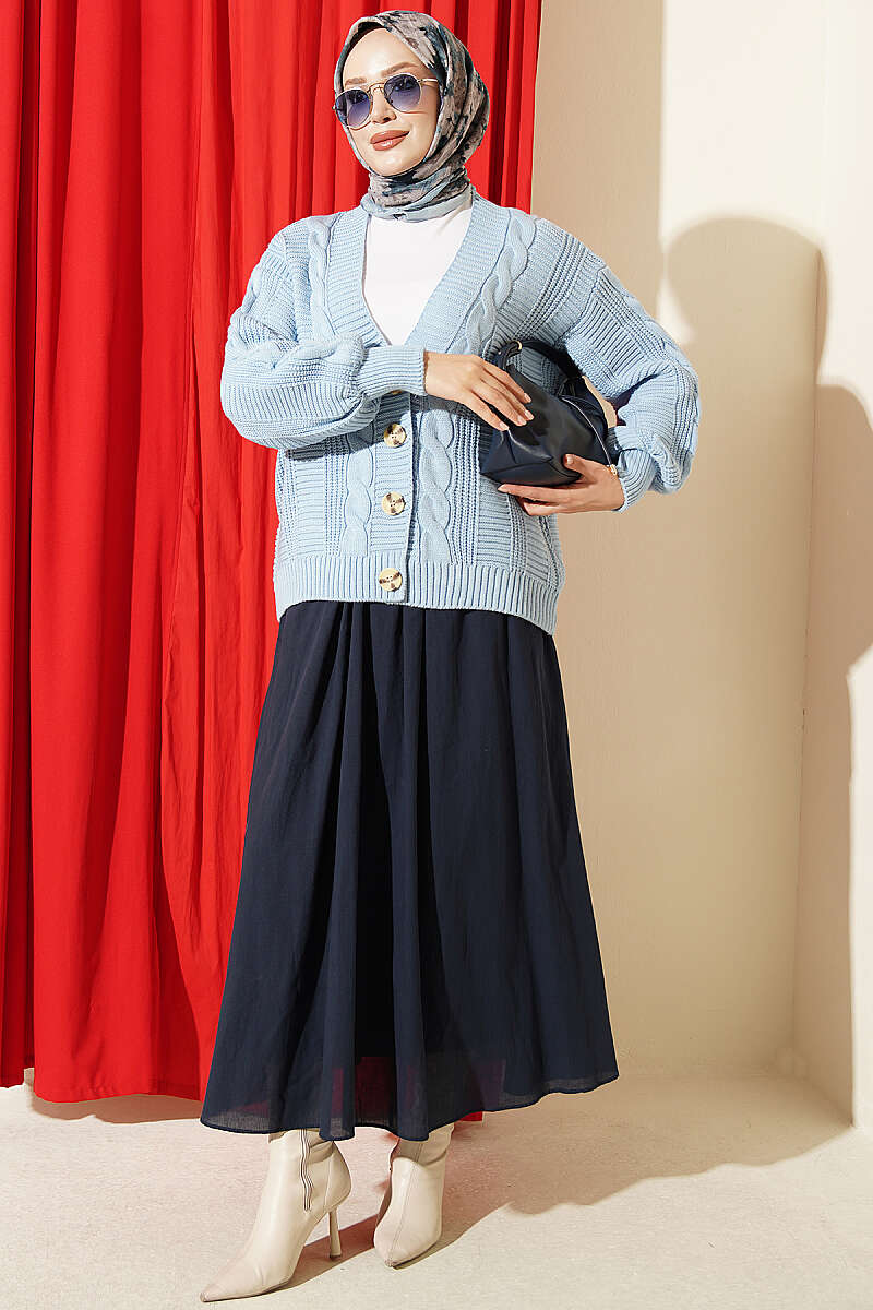 Knitted Short Cardigan with Button Details Blue - الصورة 2