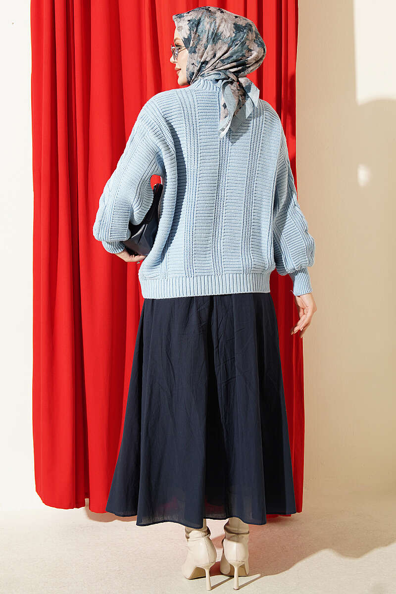 Knitted Short Cardigan with Button Details Blue - الصورة 3