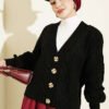 Knitted Short Cardigan with Button Details Black