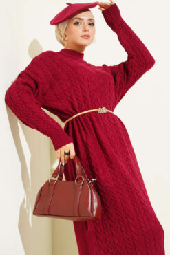 Alternative view of Braided Textured Knit Dress Burgundy
