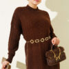 Braided Textured Knit Dress Brown - Imagen 2