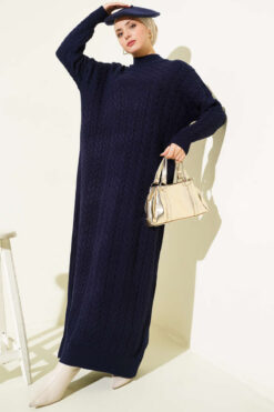 Alternative view of Braided Textured Knit Dress Navy Blue