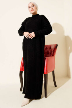 Alternative view of Braided Textured Knit Dress Black