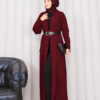 Braided Knit Cardigan with Shawl Collar for Modest Wear Burgundy - Afbeelding 4
