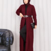 Braided Knit Cardigan with Shawl Collar for Modest Wear Burgundy - Afbeelding 5