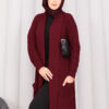 Braided Knit Cardigan with Shawl Collar for Modest Wear Burgundy - Afbeelding 2