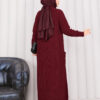 Braided Knit Cardigan with Shawl Collar for Modest Wear Burgundy - Afbeelding 7