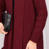 Braided Knit Cardigan with Shawl Collar for Modest Wear Burgundy - Afbeelding 3
