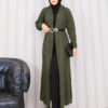⁦Braided Knit Cardigan with Shawl Collar for Modest Wear Khaki⁩ - الصورة ⁦3⁩