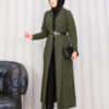 ⁦Braided Knit Cardigan with Shawl Collar for Modest Wear Khaki⁩ - الصورة ⁦4⁩