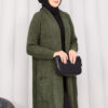 ⁦Braided Knit Cardigan with Shawl Collar for Modest Wear Khaki⁩ - الصورة ⁦2⁩