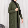 ⁦Braided Knit Cardigan with Shawl Collar for Modest Wear Khaki⁩ - الصورة ⁦7⁩