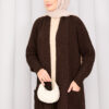Braided Knit Cardigan with Shawl Collar for Modest Wear Brown - الصورة 6