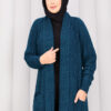 Braided Knit Cardigan with Shawl Collar for Modest Wear Petrol - Imagen 7