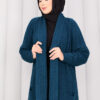 Braided Knit Cardigan with Shawl Collar for Modest Wear Petrol - Imagen 2