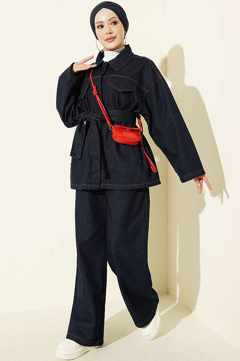 Fake Pocket Metal Button Two-Piece Set Denim