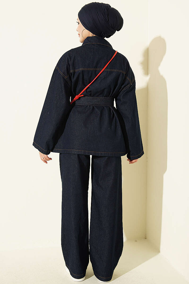 Fake Pocket Metal Button Two-Piece Set Denim – Bild 3
