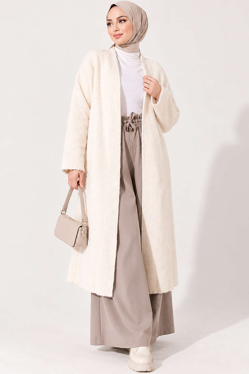 Bearded Long-Sleeve French Terry Cardigan Ecru