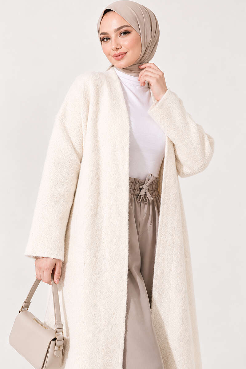 Bearded Long-Sleeve French Terry Cardigan Ecru - الصورة 2