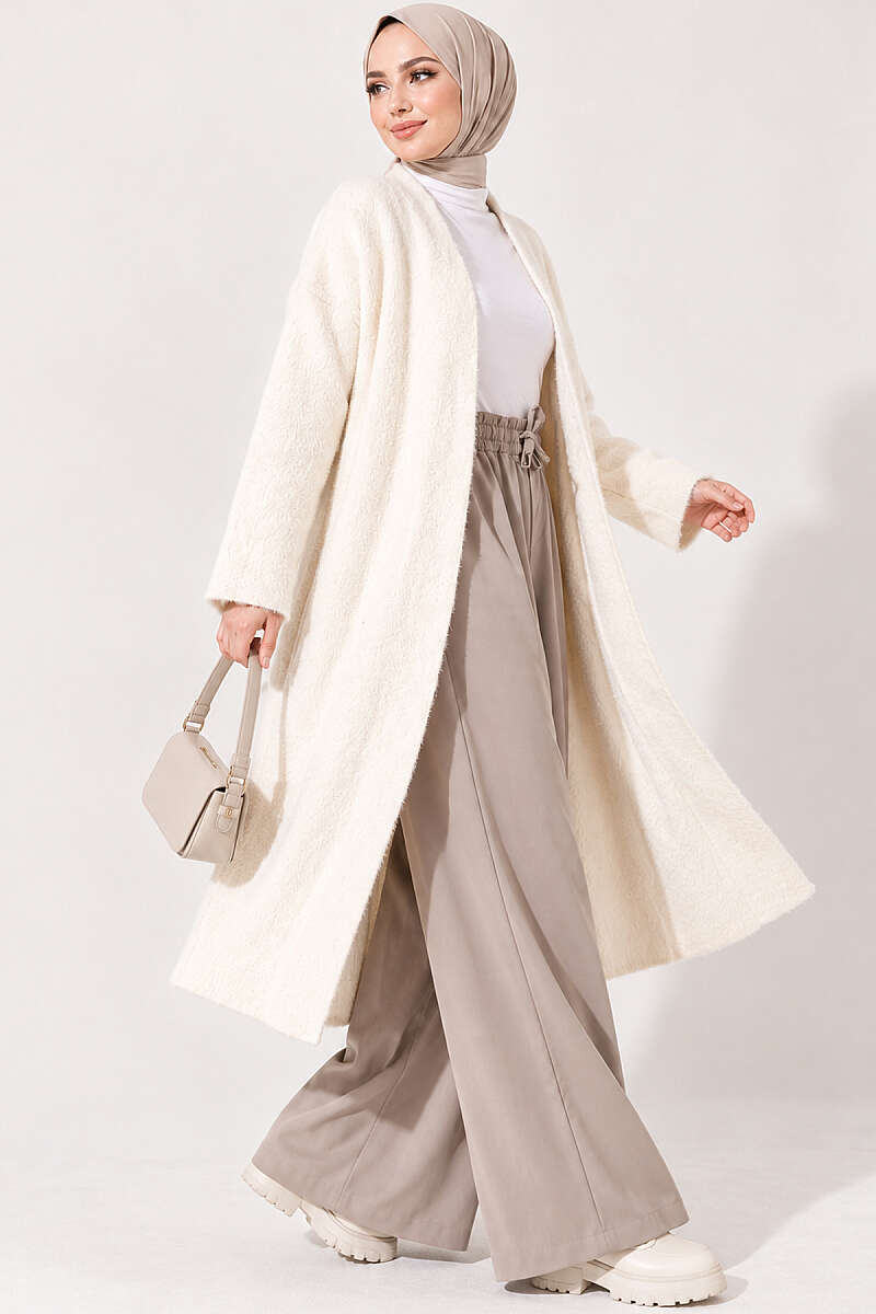 Bearded Long-Sleeve French Terry Cardigan Ecru - الصورة 3