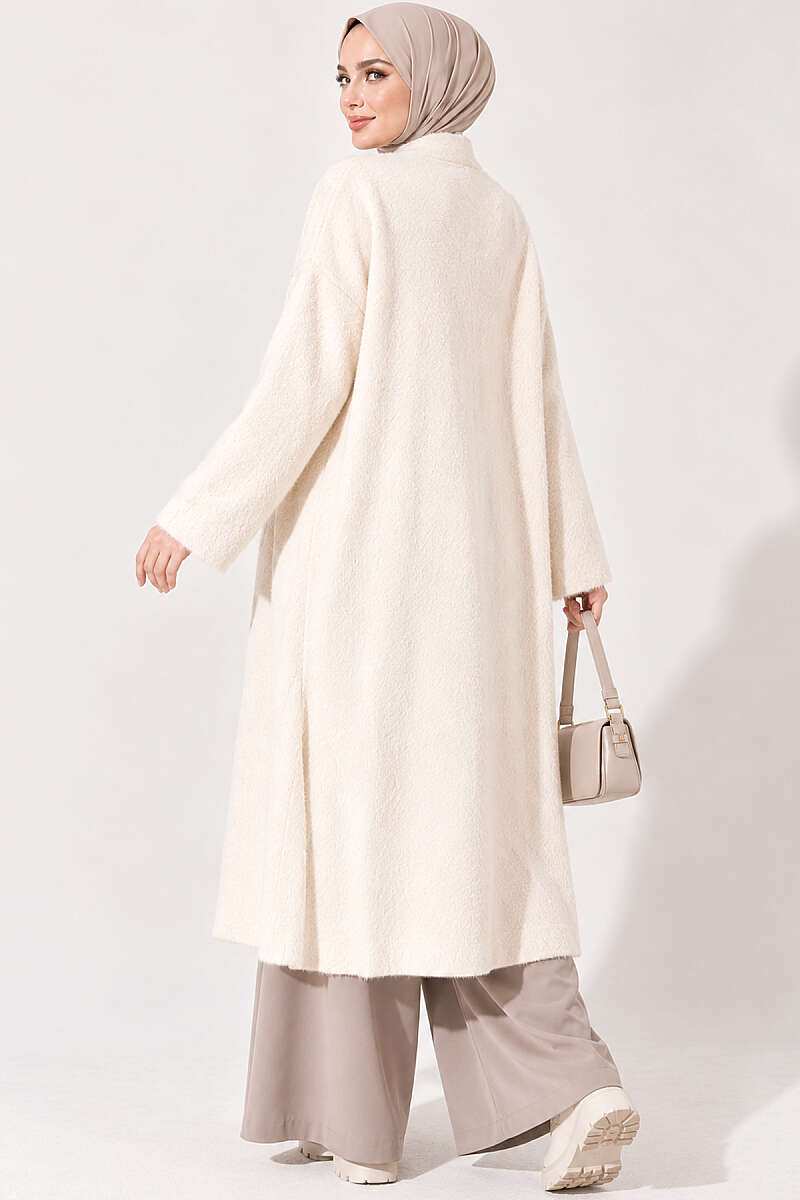 Bearded Long-Sleeve French Terry Cardigan Ecru - الصورة 4