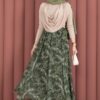 Asymmetrical Cut Chiffon Skirt with Shawl Print Khaki - Imagen 3