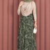 Asymmetrical Cut Chiffon Skirt with Shawl Print Khaki - Imagen 5