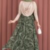 Asymmetrical Cut Chiffon Skirt with Shawl Print Khaki