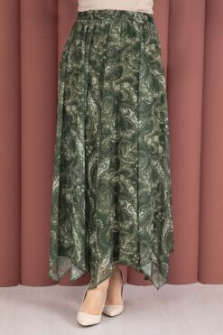 Alternative view of Asymmetrical Cut Chiffon Skirt with Shawl Print Khaki
