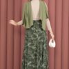 Asymmetrical Cut Chiffon Skirt with Shawl Print Khaki - Imagen 6