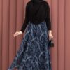 Asymmetrical Cut Chiffon Skirt with Shawl Print Navy Blue – Bild 3