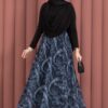 Asymmetrical Cut Chiffon Skirt with Shawl Print Navy Blue – Bild 4