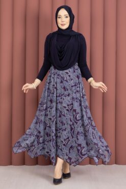 Asymmetrical Cut Chiffon Skirt with Shawl Print Plum