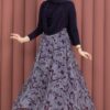 Asymmetrical Cut Chiffon Skirt with Shawl Print Plum - Imagen 3