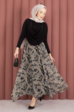 Asymmetrical Cut Chiffon Skirt with Shawl Print Black