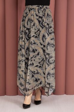 Alternative view of Asymmetrical Cut Chiffon Skirt with Shawl Print Black