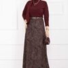 Scuba Midi Skirt with Shawl Pattern Burgundy