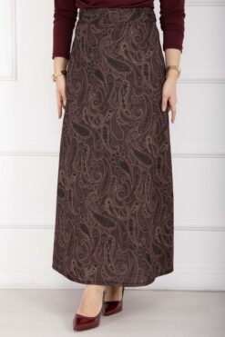 Alternative view of Scuba Midi Skirt with Shawl Pattern Burgundy