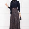 Scuba Midi Skirt with Shawl Pattern Navy Blue - Image 3