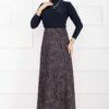 Scuba Midi Skirt with Shawl Pattern Navy Blue - Image 4