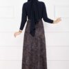 Scuba Midi Skirt with Shawl Pattern Navy Blue - Image 5