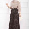 Scuba Midi Skirt with Shawl Pattern Black