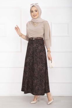 Scuba Midi Skirt with Shawl Pattern Black