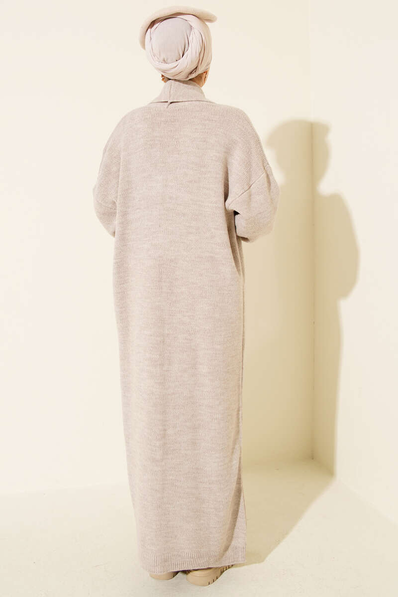 Shawl Collar Basic Long Knit Cardigan Beige - Imagen 3